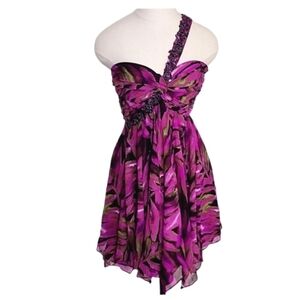 Morgan & Co. Dress Chiffon & Satin Rhinestone Cross Strap Purple Size 8